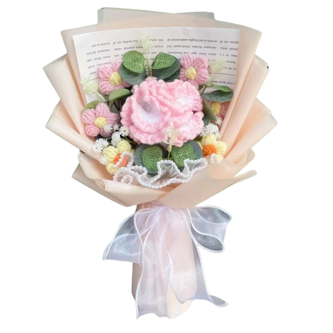7 Flowers Knitted Crochet Bouquet