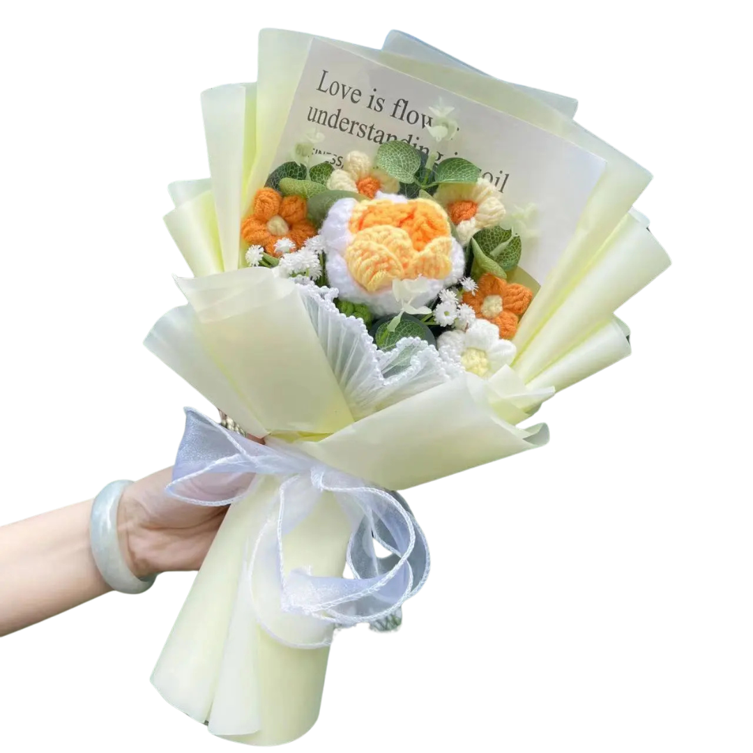 7 Flowers Knitted Crochet Bouquet