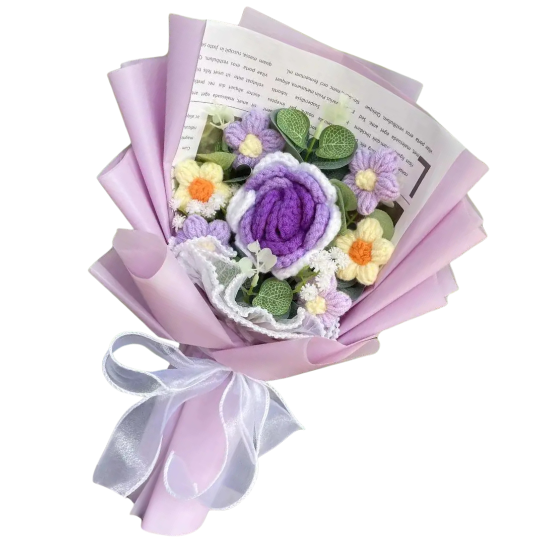 7 Flowers Knitted Crochet Bouquet