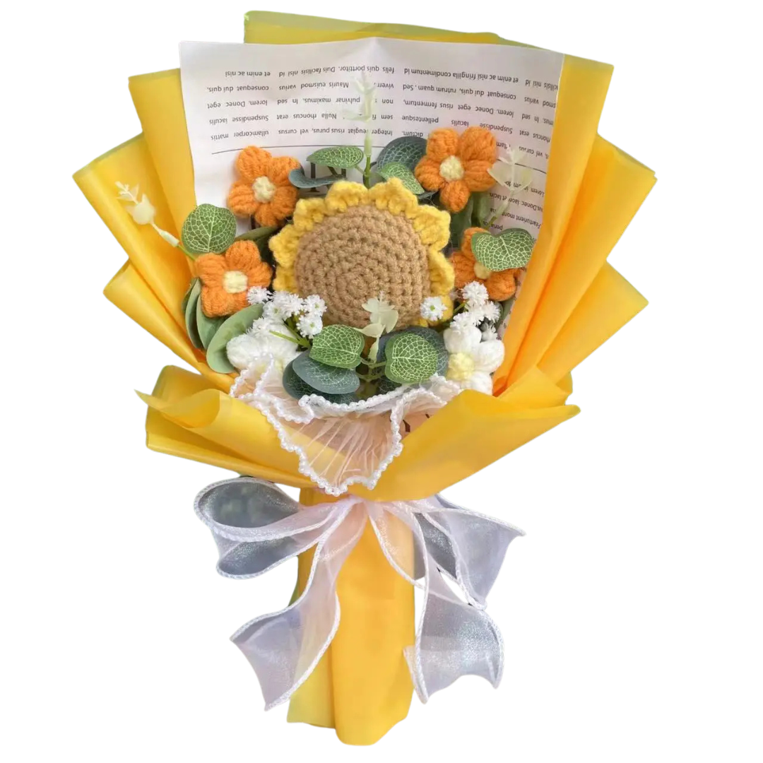 7 Flowers Knitted Crochet Bouquet