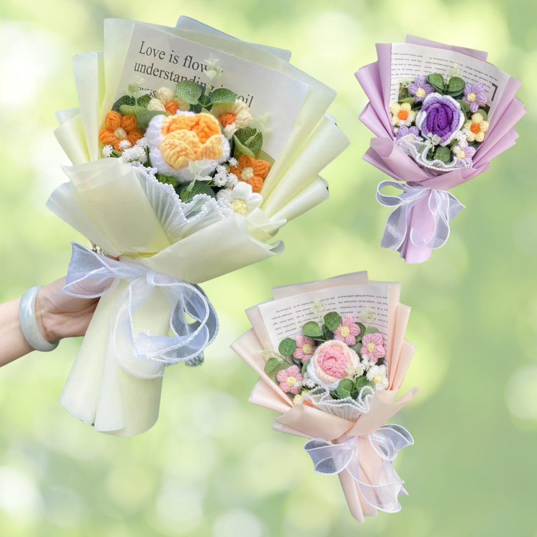 7 Flowers Knitted Crochet Bouquet