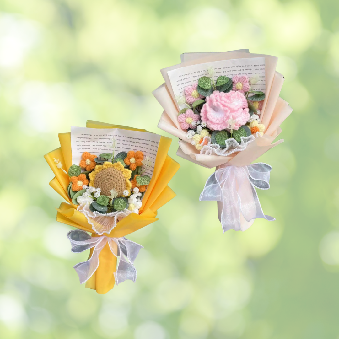 7 Flowers Knitted Crochet Bouquet
